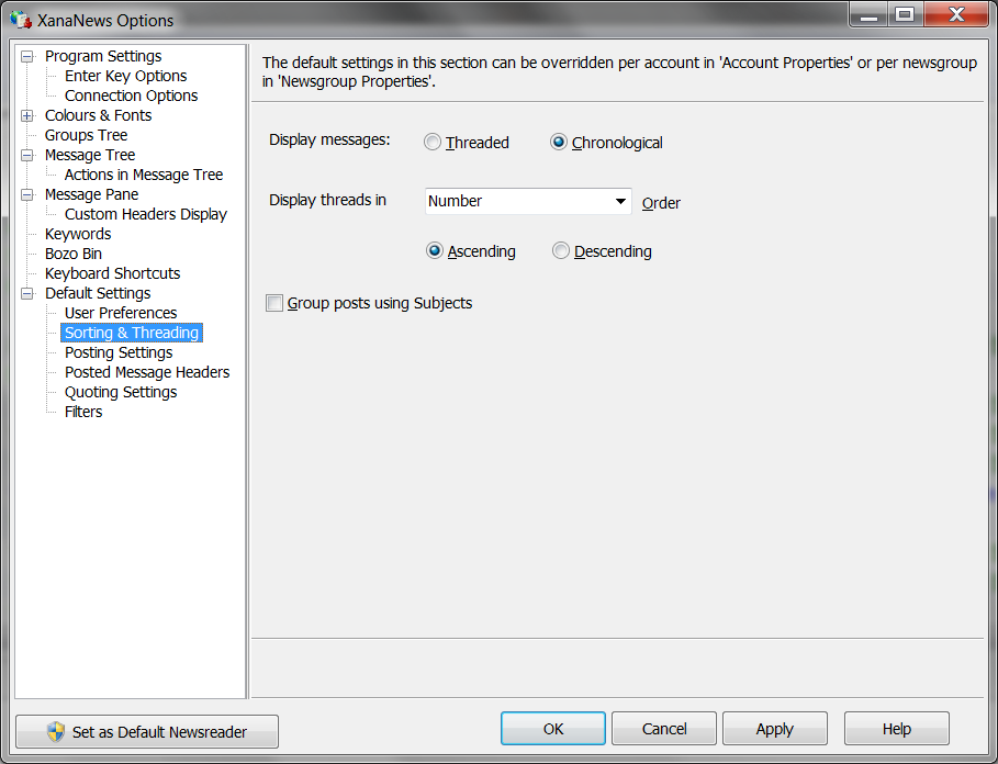 XanaNews Sorting and Threading